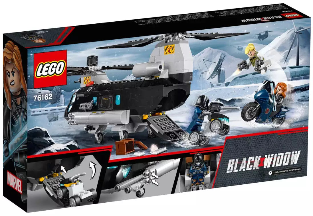 Box Rückansicht: LEGO Super Heroes 76162 Black Widows Hubschrauber-Verfolgungsjagd