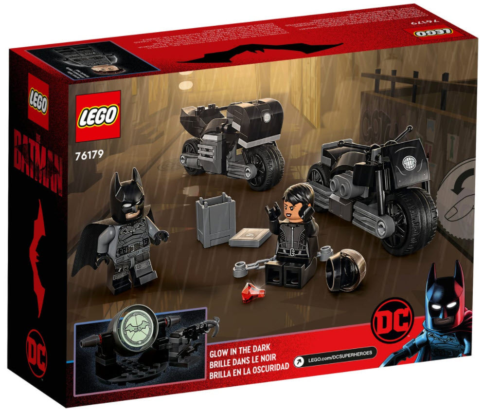 Box Rückansicht: LEGO Super Heroes 76179 Batman & Selina Kyle: Verfolgungsjagd auf dem Motorrad