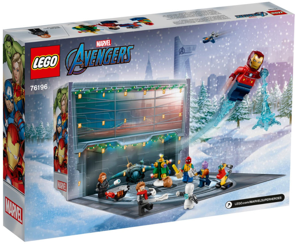 Box Rückansicht: LEGO Marvel Avengers 76196 Adventskalender 2021