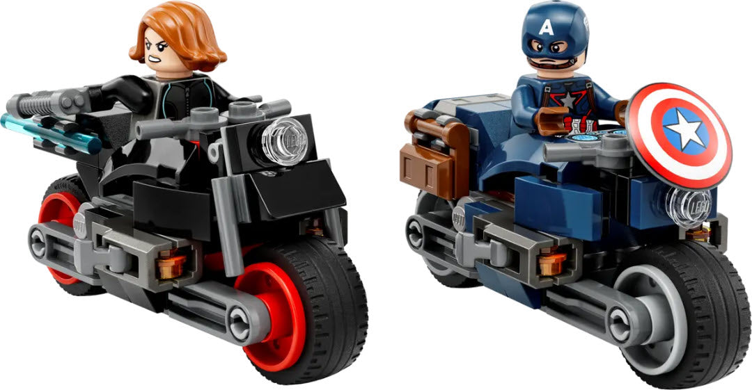 Inhalt: LEGO Super Heroes 76260 Black Widows & Captain Americas Motorräder