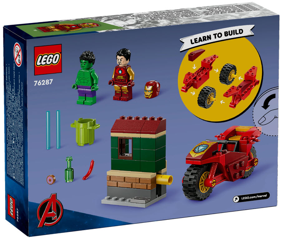 Box Rückansicht: LEGO Super Heroes 76287 Iron Man mit Bike und der Hulk