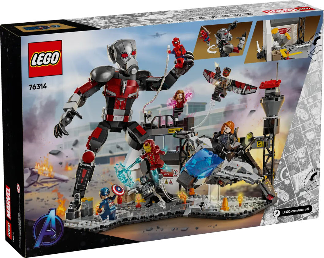 Box Rückseite: LEGO Super Heroes 76314 Captain America: Civil War Actionduell