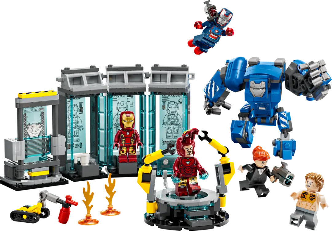 Inhalt: LEGO Super Heroes 76315 Iron Mans Labor: Halle der Rüstungen