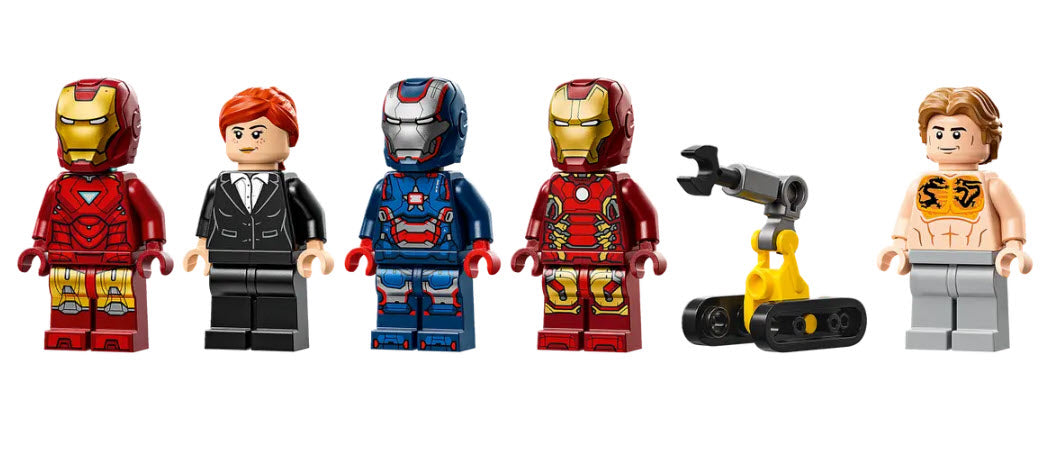 Minifiguren: LEGO Super Heroes 76315 Iron Mans Labor: Halle der Rüstungen