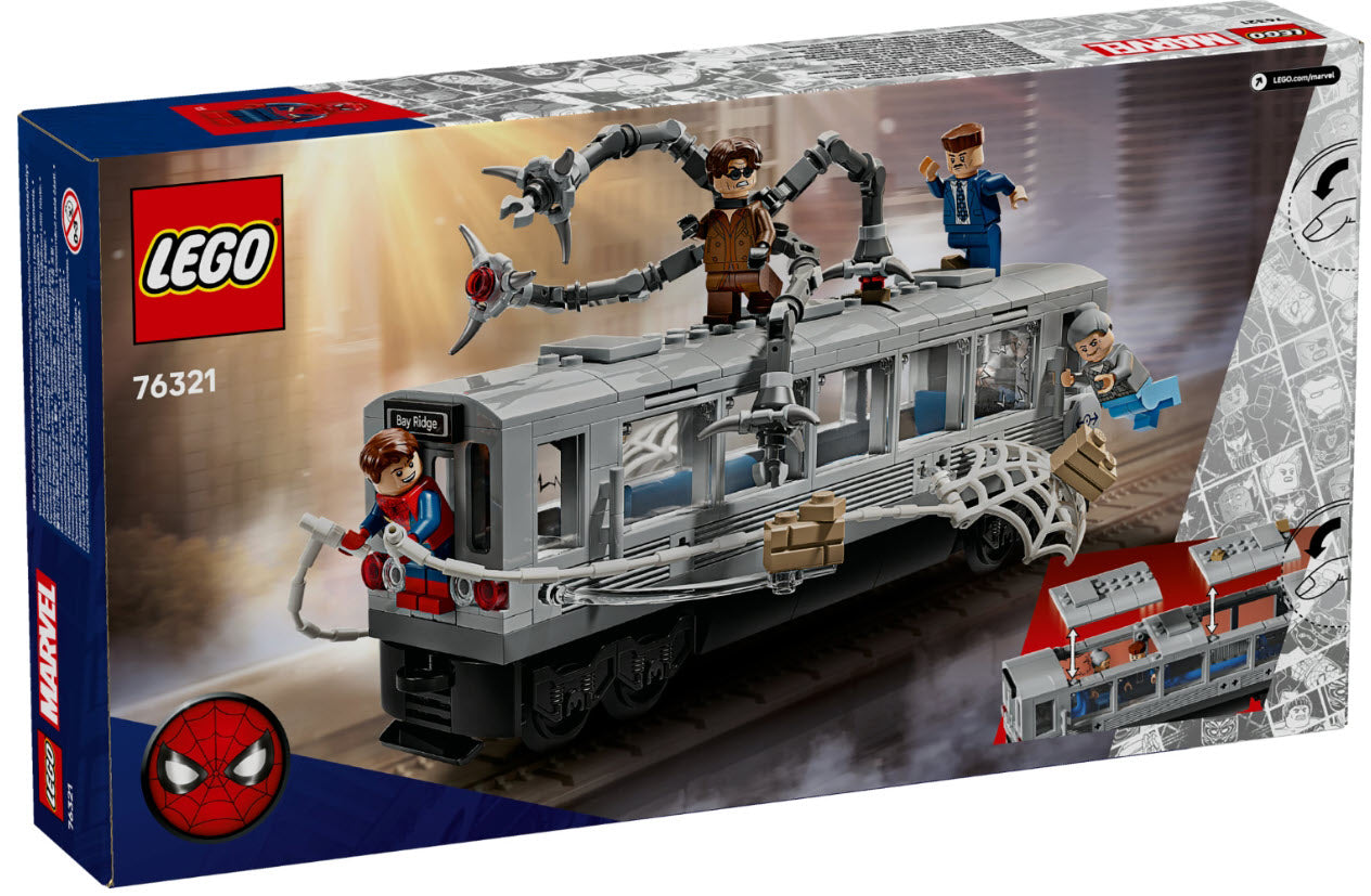Box Rückseite: LEGO Super Heroes 76321 Spider-Man vs. Doc Ock: Showdown in der U-Bahn