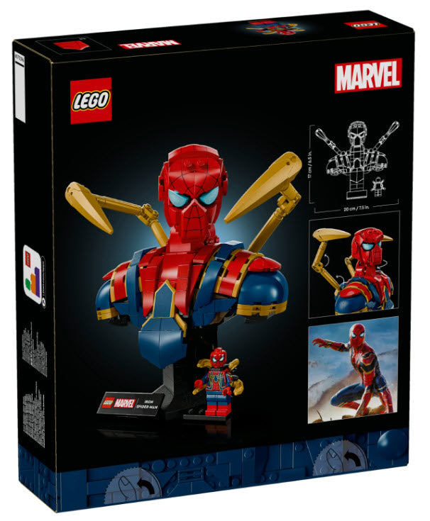 Box Rückseite: LEGO Super Heroes 76326 Iron Spider-Man Büste