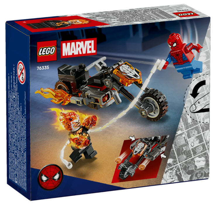 Box Rückseite: LEGO Super Heroes 76335 Spider-Man vs. Ghost Rider auf seinem Motorrad