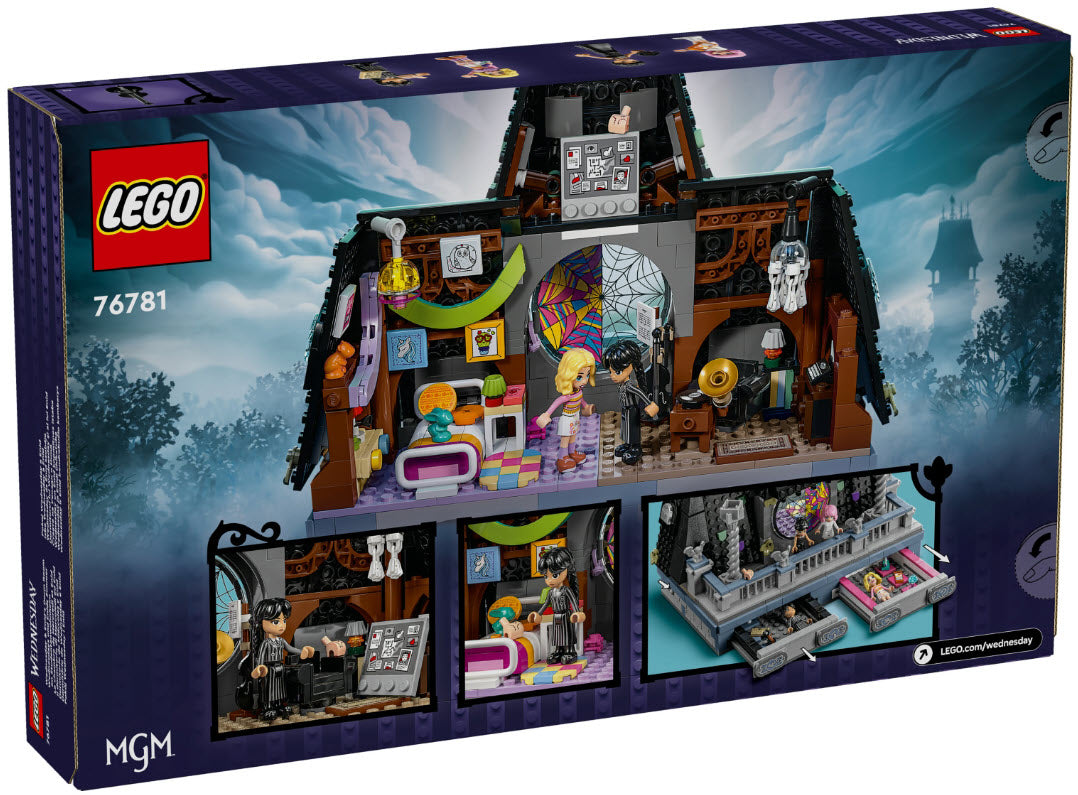 Box Rückseite: LEGO Wednesday 76781 Wednesdays und Enids Zimmer im Studentenwohnheim