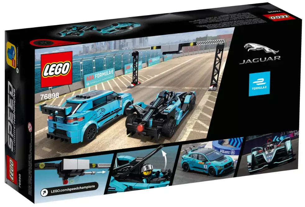 Box Rückansicht: LEGO Speed Champions 76898 Formula E Panasonic Jaguar Racing GEN2 car & Jaguar I-PACE eTROPHY