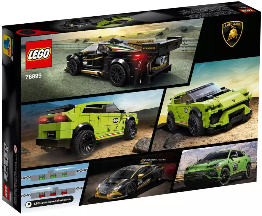 Box Rückansicht: LEGO Speed Champions 76899 Lamborghini Urus ST-X & Lamborghini Huracán Super Trofeo EVO