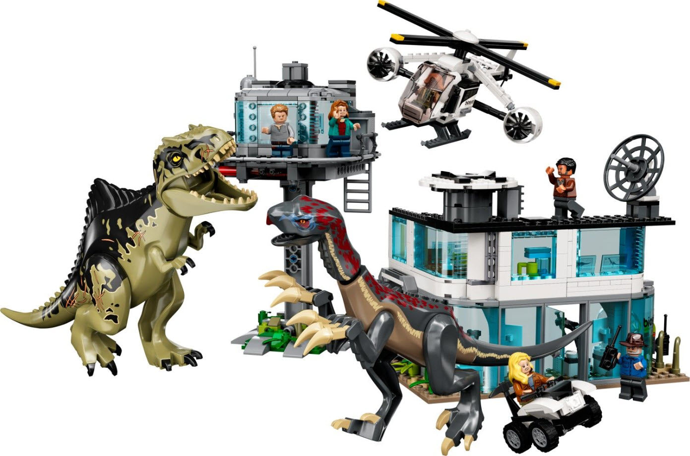 Inhalt: LEGO Jurassic World 76949 Giganotosaurus & Therizinosaurus Angriff