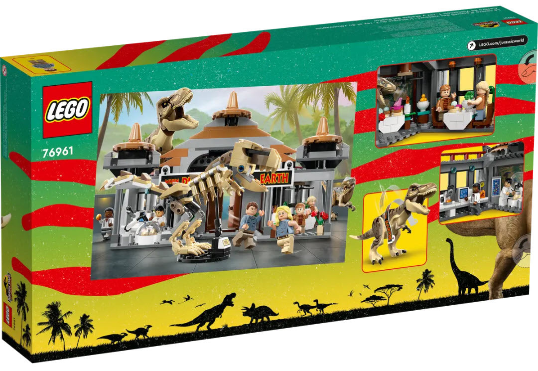 Box Rückansicht: LEGO Jurassic World 76961 Angriff des T. rex und des Raptors aufs Besucherzentrum