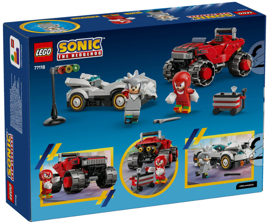 Box Rückseite: LEGO Sonic 77118 Silvers Auto vs. Knuckles' Monstertruck