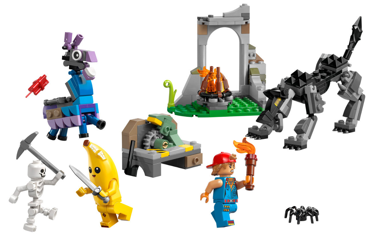 Inhalt: LEGO Fortnite 77075 Das Lager von Schali und der Zündkerzenkünstlerin
