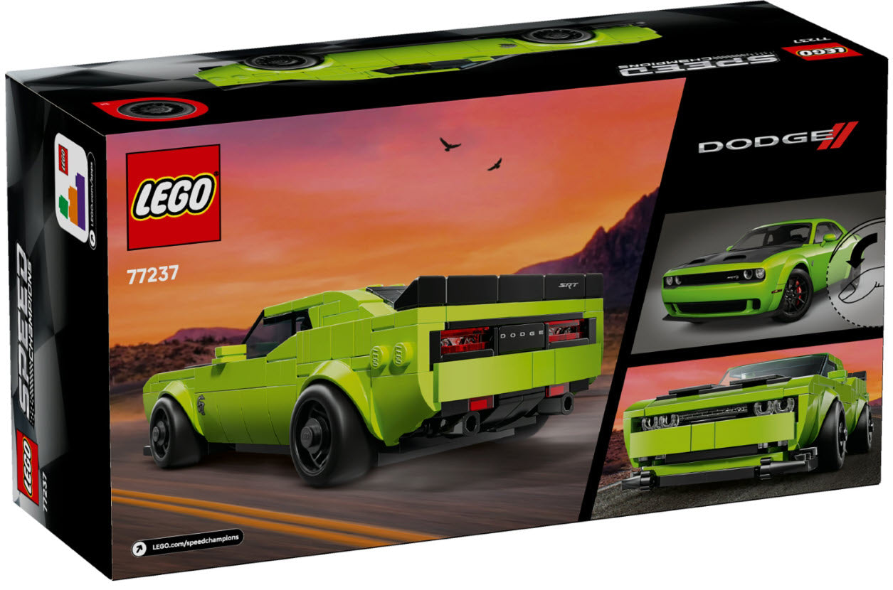 Box Rückseite: LEGO Speed Champions 77237 Dodge Challenger SRT Hellcat Sportwagen