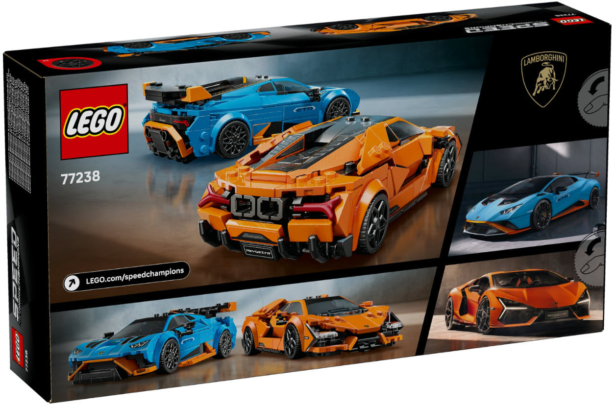 Box Rückseite: LEGO Speed Champions 77238 Lamborghini Revuelto und Huracán STO