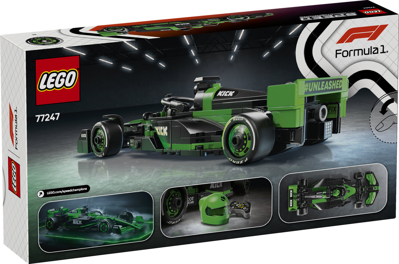 Box Rückseite: LEGO Speed Champions 77247 KICK Sauber F1 Team C44 Rennauto