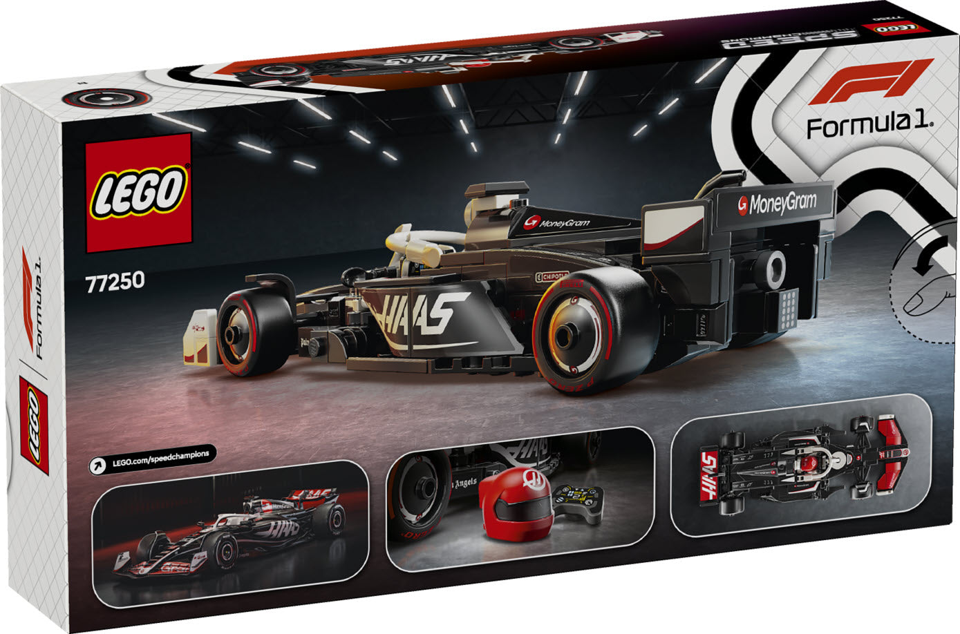 Box Rückseite: LEGO Speed Champions 77250 MoneyGram Haas F1 Team VF-24 Rennauto