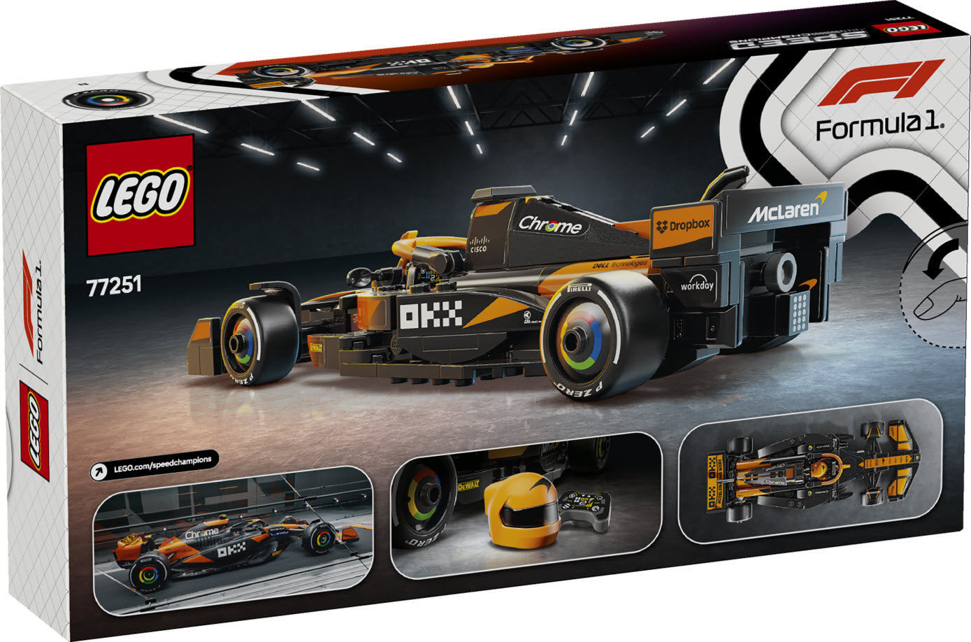 Box Rückseite: LEGO Speed Champions 77251 McLaren F1 Team MCL38 Rennauto