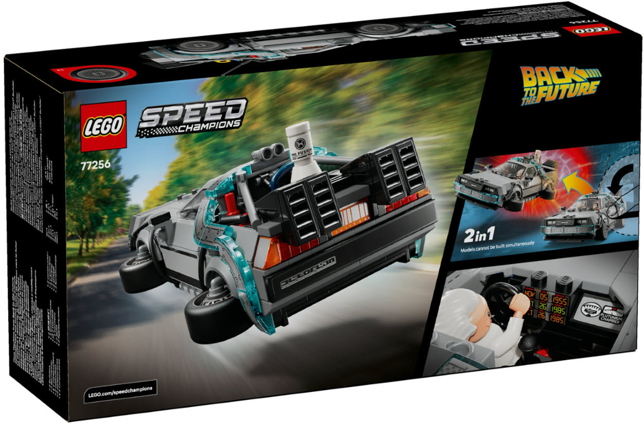 Box Rückseite: LEGO Speed Champions 77256 Zeitmaschine aus Zurück in die Zukunft