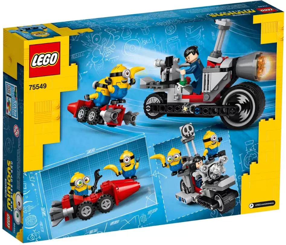 Box Rückansicht: LEGO Minions 75549 Unaufhaltsame Motorrad-Jagd
