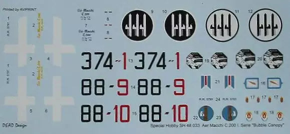 Decals: Special Hobby SH48033 Aermacchi C.200 Saetta, 1:48