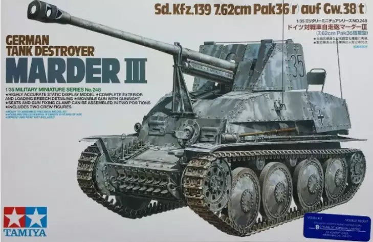 Tamiya 35248 GERMAN TANK DESTROYER MARDER III Sd.Kfz.139 7.62cm Pak36(r) auf Gw.38(t), 1:35