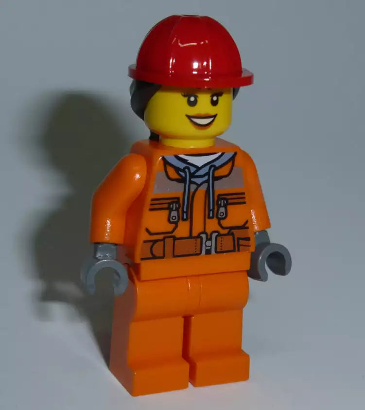 LEGO City Minifiguren CTY528 Bauarbeiterin mit orangem Overall und Helm