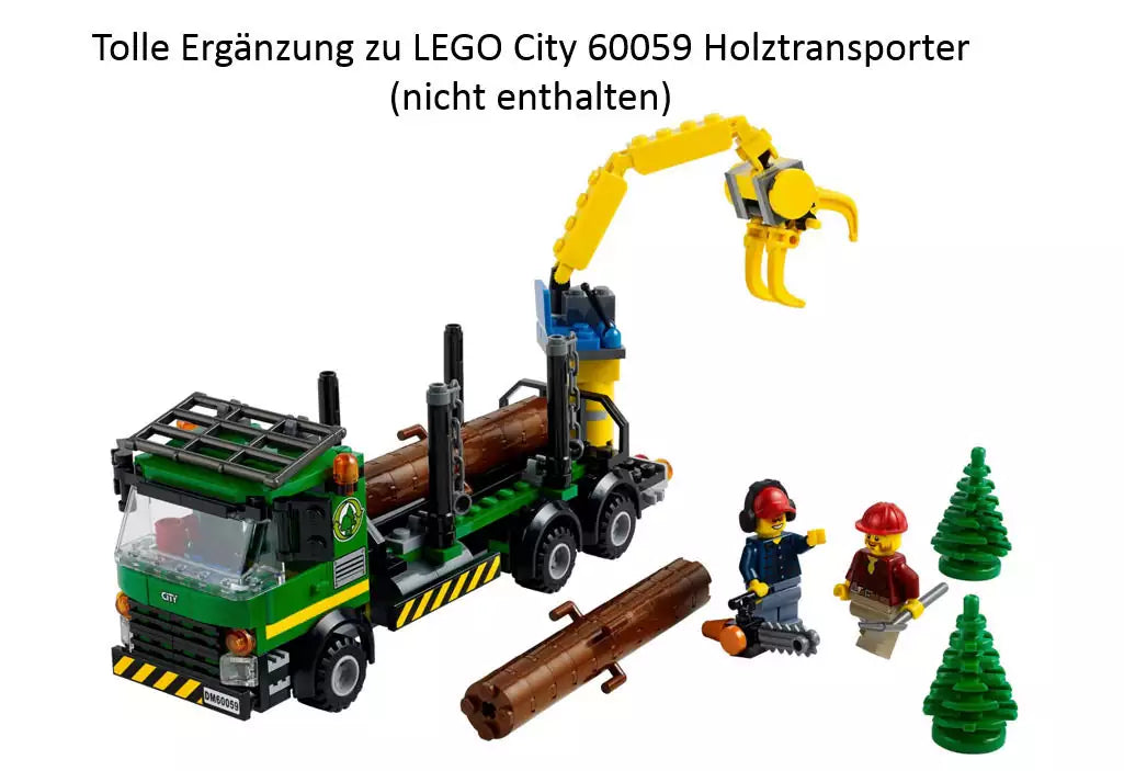 Custom LEGO Eisenbahn TRN103-02 Holzwaggon mit 3 Baumstämmen (fertig aufgebaut)