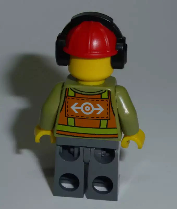 LEGO City Minifiguren TRN238  Bahnarbeiter mit Henrique-Bart, olivgrüne Jacke, Helm mit Gehörschutz